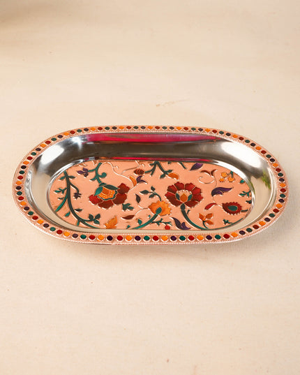 Floral Design - Oval Plate - Copper - 10 inch - WBG2074-2