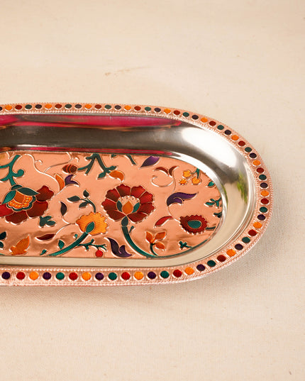 Floral Design - Oval Plate - Copper - 10 inch - WBG2074-2