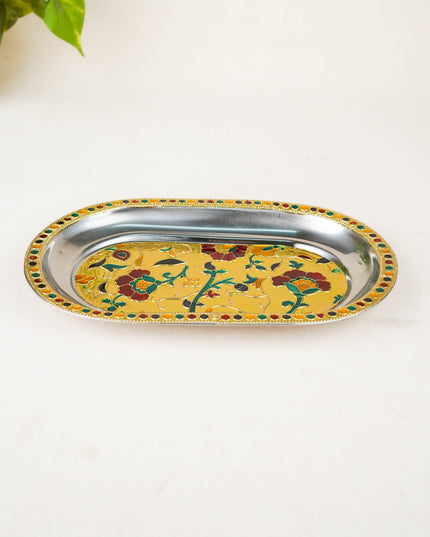 Floral Design - Oval Plate - Gold - 10 inch - WBG2074-1