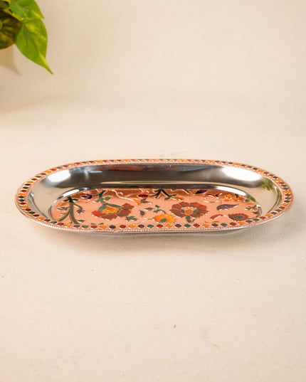 Floral Design - Oval Plate - Copper - 10 inch - WBG2074-2