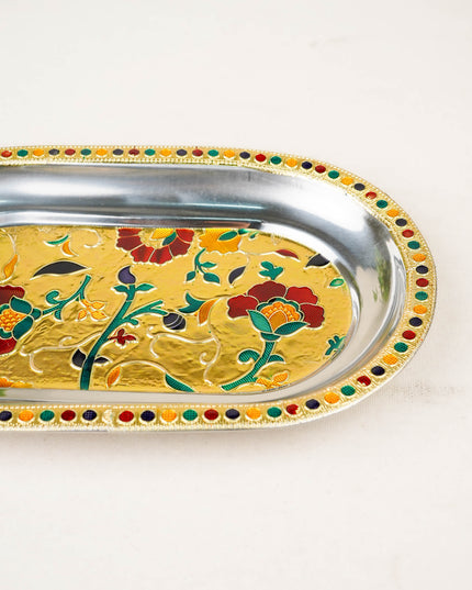 Floral Design - Oval Plate - Gold - 10 inch - WBG2074-1