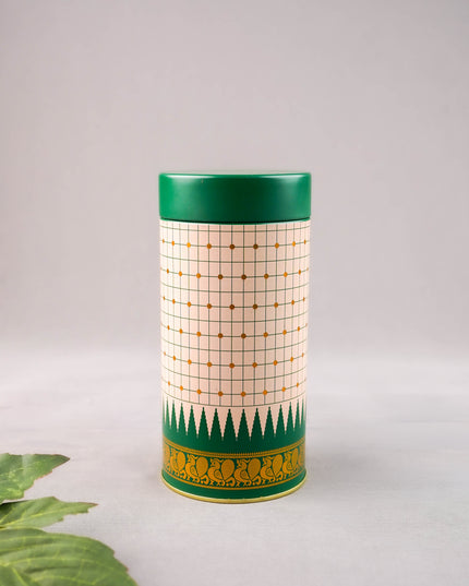 Kanchipuram Temple Border with Checks Tin Jar - 6 inch - WBG2077