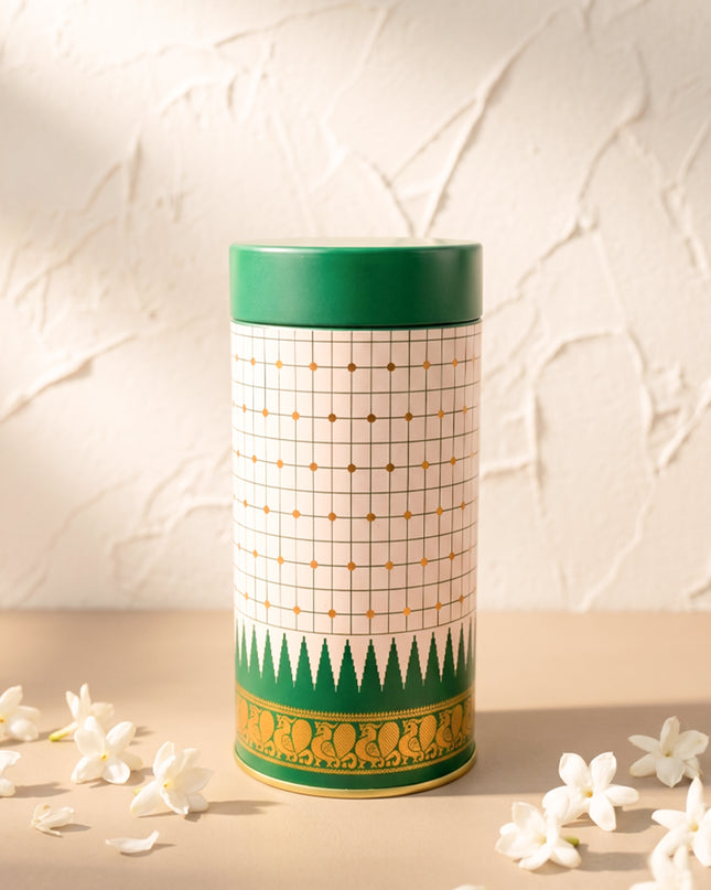 Kanchipuram Temple Border with Checks Tin Jar - 6 inch - WBG2077