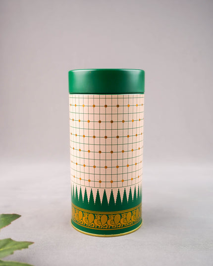 Kanchipuram Temple Border with Checks Tin Jar - 6 inch - WBG2077