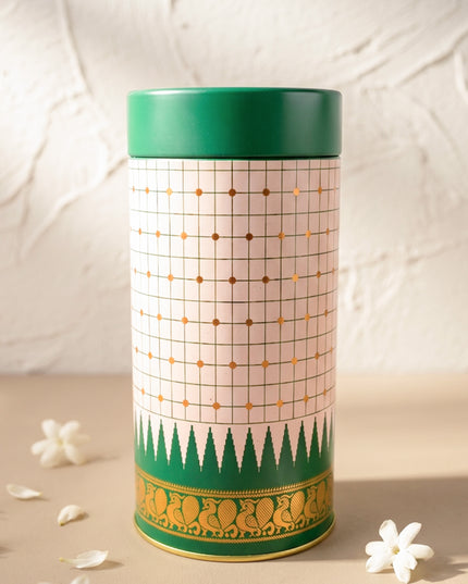 Kanjivaram Temple Border with Checks Tin Jar - 6 inch - WBG2077
