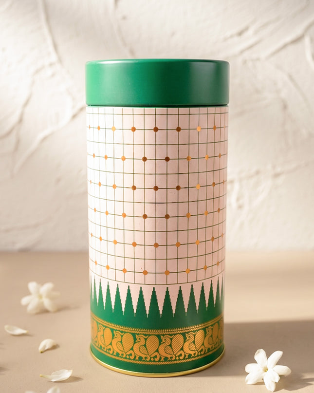 Kanchipuram Temple Border with Checks Tin Jar - 6 inch - WBG2077