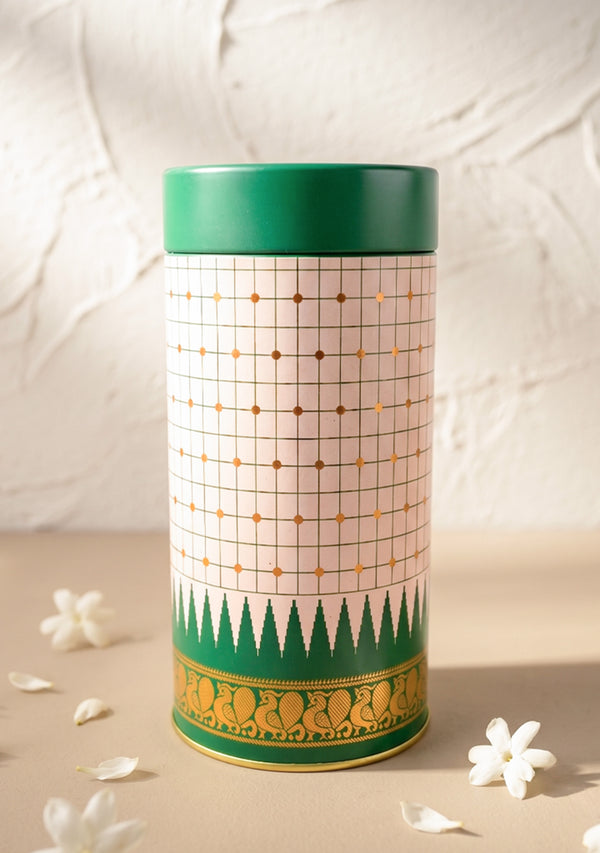 Kanjivaram Temple Border with Checks Tin Jar - 6 inch - WBG2077