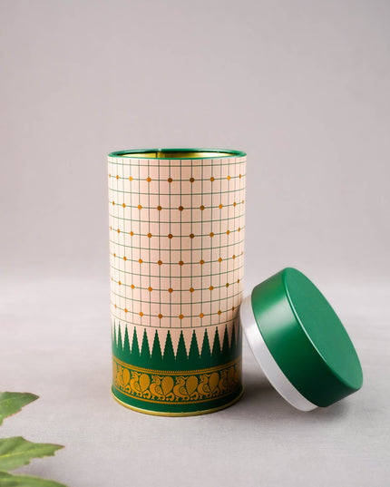 Kanchipuram Temple Border with Checks Tin Jar - 6 inch - WBG2077