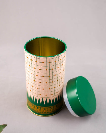 Kanchipuram Temple Border with Checks Tin Jar - 6 inch - WBG2077
