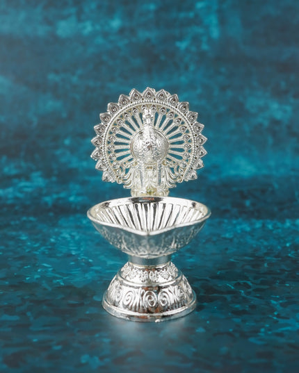 Zinc Alloy Peacock Diya- 3 inch - Silver - WBG2098-1