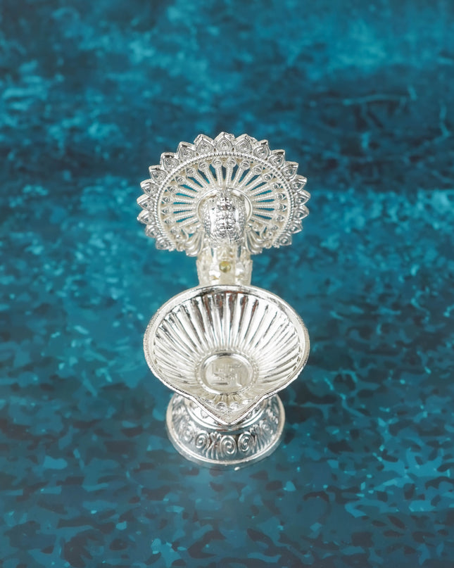 Zinc Alloy Peacock Diya- 3 inch - Silver - WBG2098-1