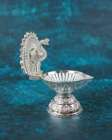 Zinc Alloy Peacock Diya- 3 inch - Silver - WBG2098-1