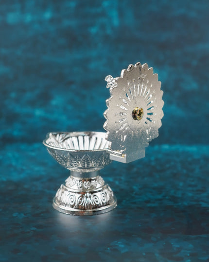 Zinc Alloy Peacock Diya- 3 inch - Silver - WBG2098-1