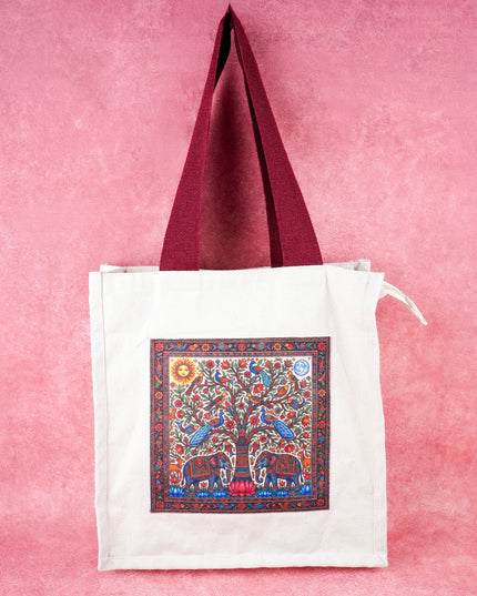 Cotton Elephant Print Cloth Bag - 12x12 inch - WBG2101