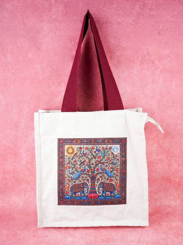 Cotton Elephant Print Cloth Bag - 12x12 inch - WBG2101