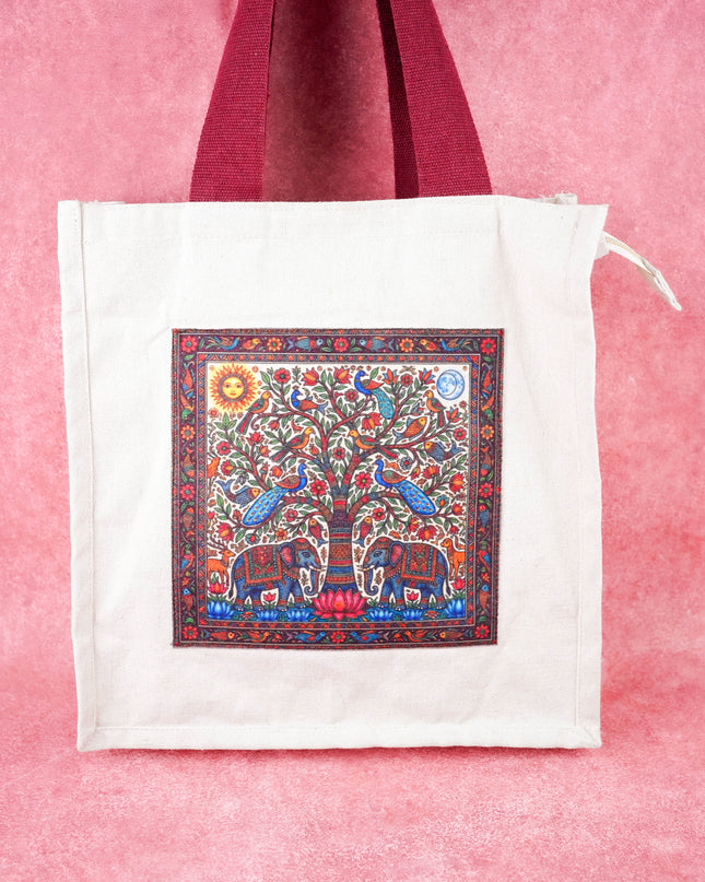 Cotton Elephant Print Cloth Bag - 12x12 inch - WBG2101