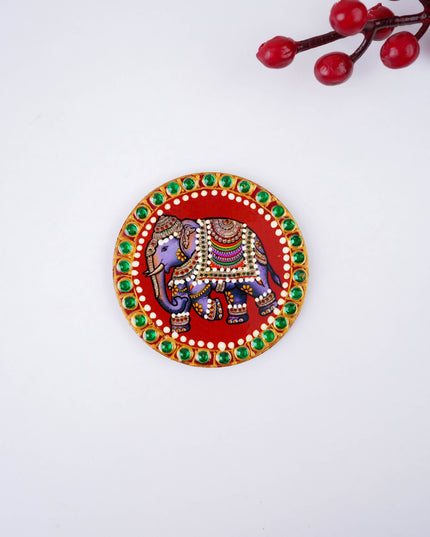 Tanjore Painting Elephant Fridge Magnet - 3 inch - WBG2105-1