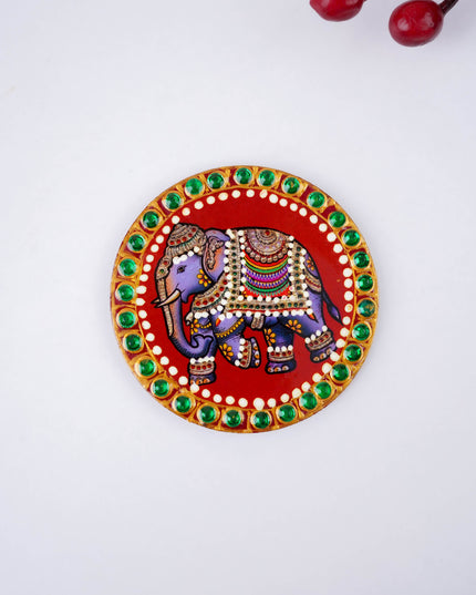 Tanjore Painting Elephant Fridge Magnet - 3 inch - WBG2105-1