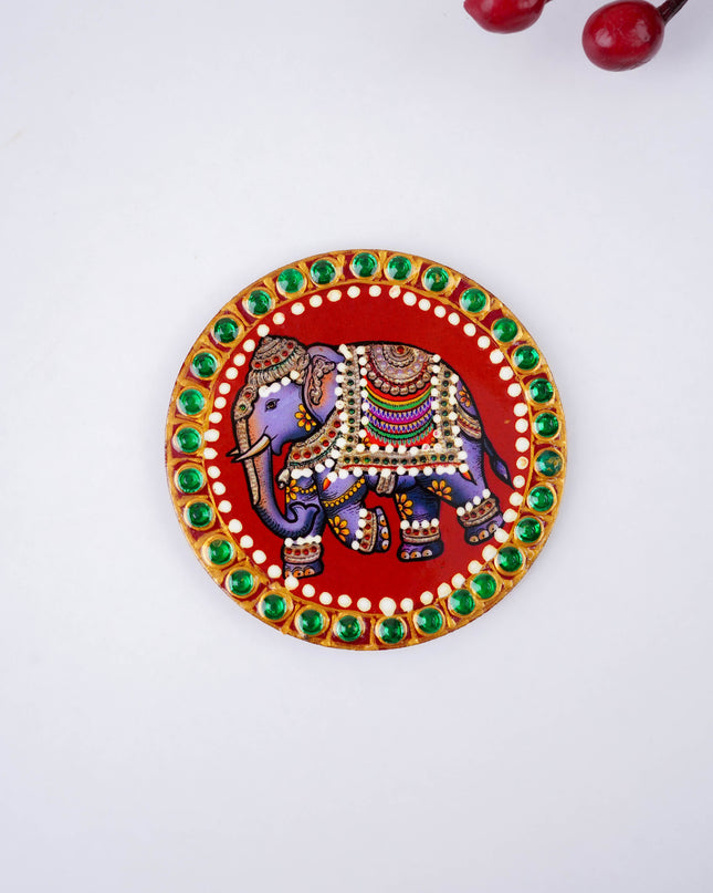 Tanjore Painting Elephant Fridge Magnet - 3 inch - WBG2105-1