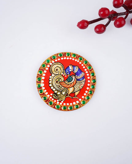 Tanjore Painting Annapakshi Fridge Magnet - 3 inch - WBG2105-2