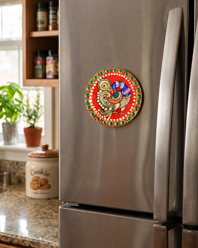 Tanjore Painting Annapakshi Fridge Magnet - 3 inch - WBG2105-2
