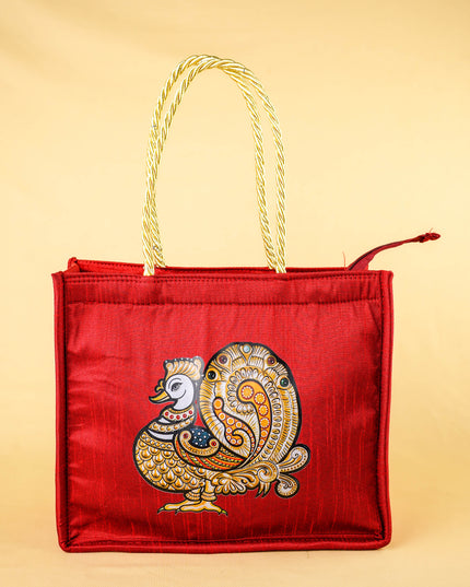 Raw Silk Handbag with Annapakshi Print - WBG2125