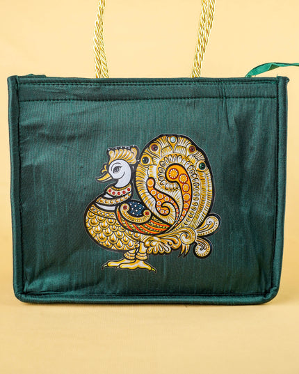 Raw Silk Handbag with Annapakshi Print - WBG2125