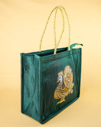Raw Silk Handbag with Annapakshi Print - WBG2125