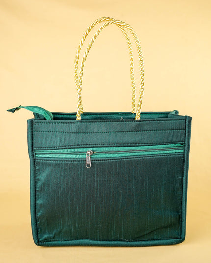 Raw Silk Handbag with Annapakshi Print - WBG2125