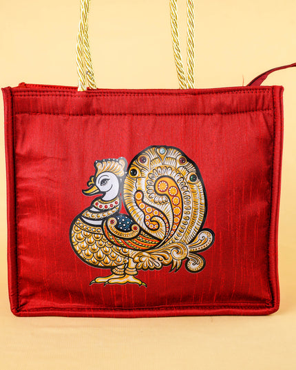 Raw Silk Handbag with Annapakshi Print - WBG2125