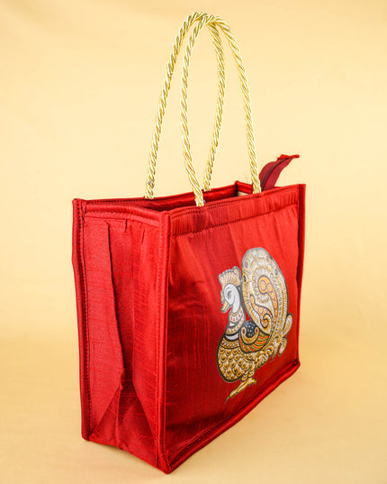 Raw Silk Handbag with Annapakshi Print - WBG2125