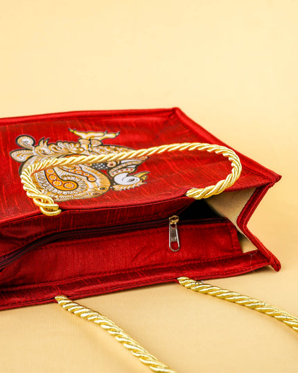 Raw Silk Handbag with Annapakshi Print - WBG2125