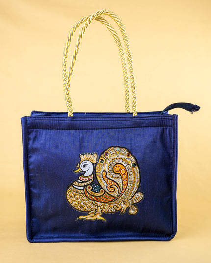 Raw Silk Handbag with Annapakshi Print - WBG2125
