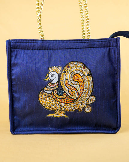Raw Silk Handbag with Annapakshi Print - WBG2125