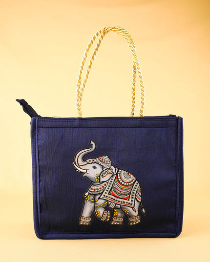 Raw Silk Handbag with Elephant Print - WBG2129