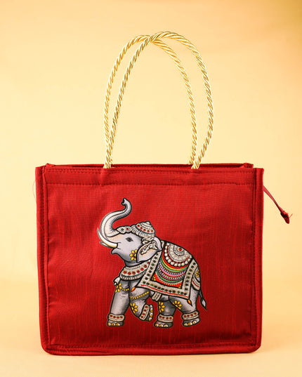 Raw Silk Handbag with Elephant Print - WBG2129