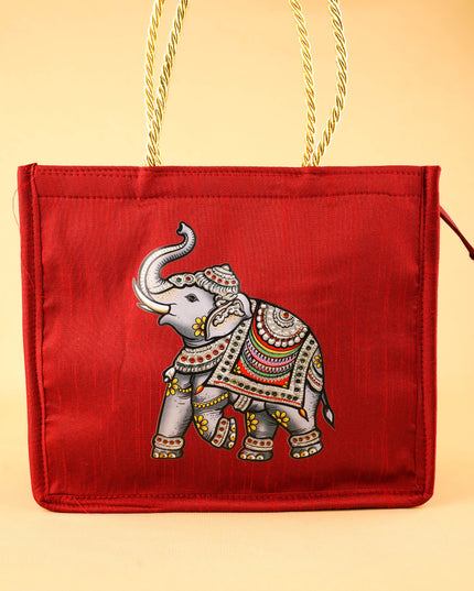 Raw Silk Handbag with Elephant Print - WBG2129