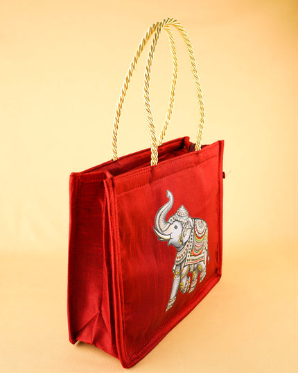 Raw Silk Handbag with Elephant Print - WBG2129