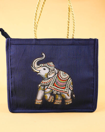 Raw Silk Handbag with Elephant Print - WBG2129