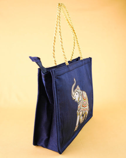 Raw Silk Handbag with Elephant Print - WBG2129