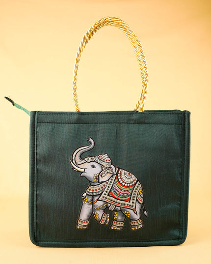 Raw Silk Handbag with Elephant Print - WBG2129