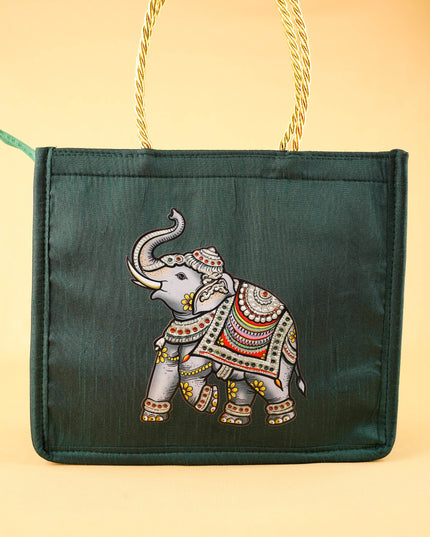 Raw Silk Handbag with Elephant Print - WBG2129