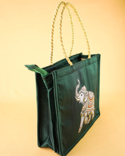 Raw Silk Handbag with Elephant Print - WBG2129