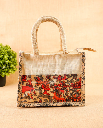 Kalamkari Jute Bag - 10x8 inch - WBG2143