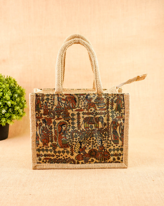 Kalamkari Jute Bag - 10x8 inch - WBG2144