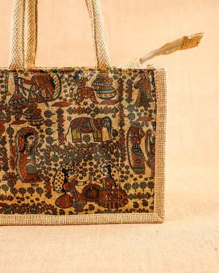 Kalamkari Jute Bag - 10x8 inch - WBG2144