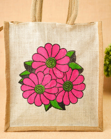 Floral Printed Jute Bag - 11x10 inch - WBG2147-1