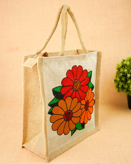Floral Printed Jute Bag - 11x10 inch - WBG2147-1