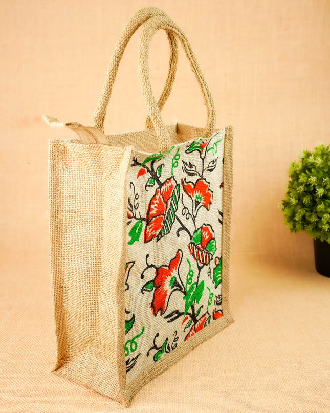 Floral Printed Jute Bag - 11x10 inch - WBG2147-2