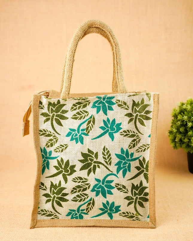 Floral Printed Jute Bag - 11x10 inch - WBG2147-4